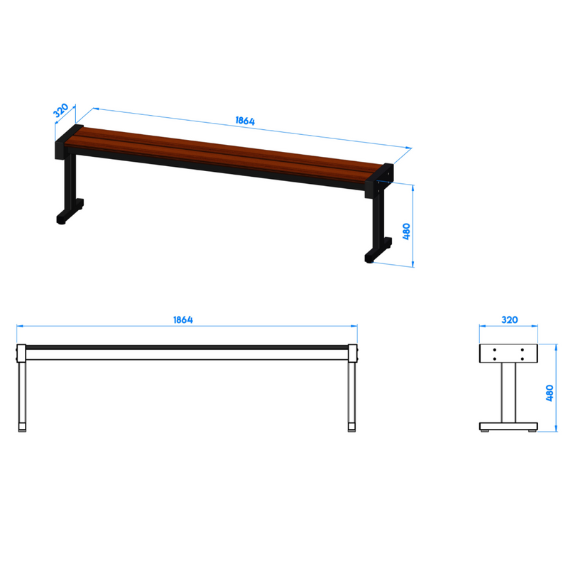 maten bamboe bank zonder rug