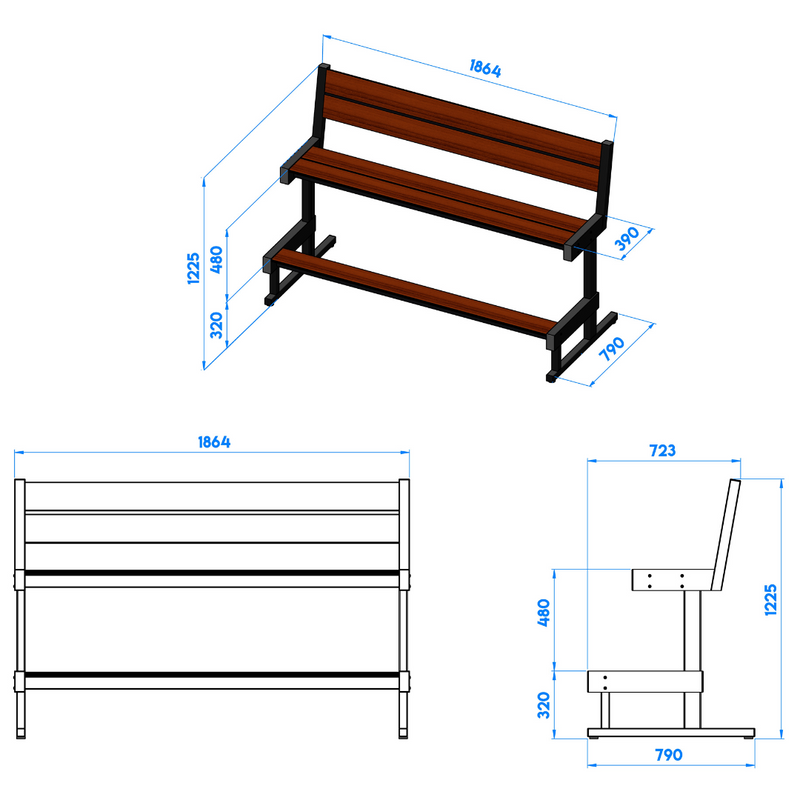 afmetingen tribunebank