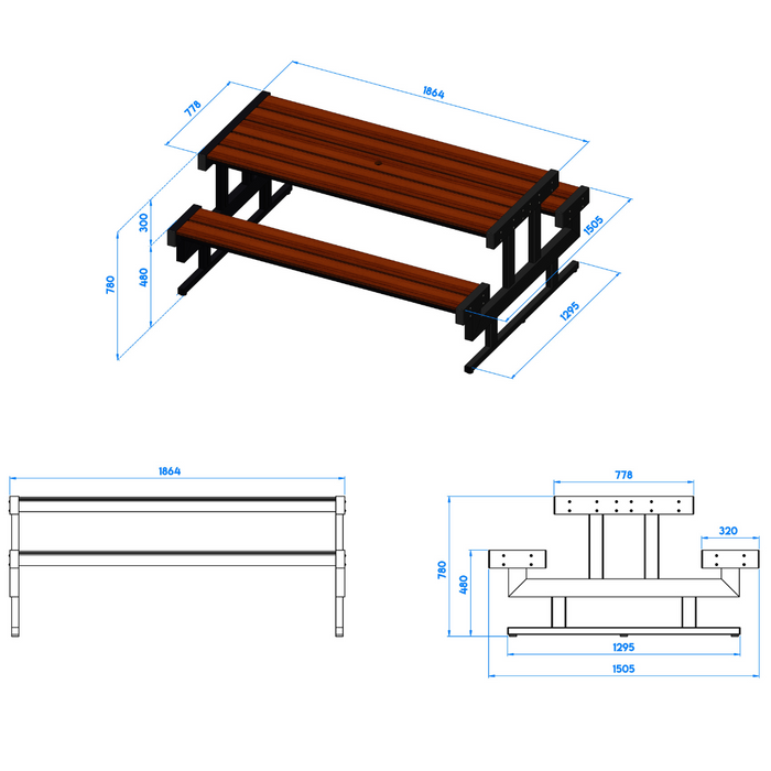 afmetingen picknicktafel