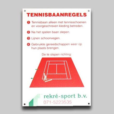 Tennisbaanregels Bordje